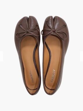Rabbosy Brown Leather Bow Tie Ballet Flats
